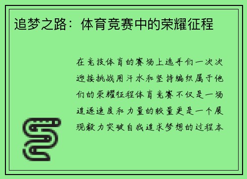 追梦之路：体育竞赛中的荣耀征程