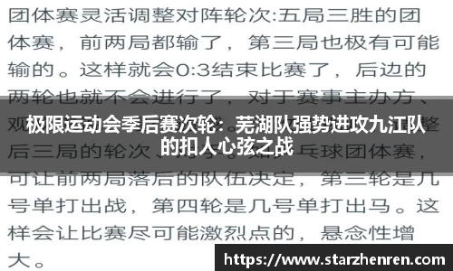 极限运动会季后赛次轮：芜湖队强势进攻九江队的扣人心弦之战